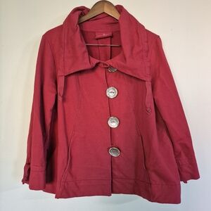 Neon Buddha Cotton Large Button Sweater A Line Red XL